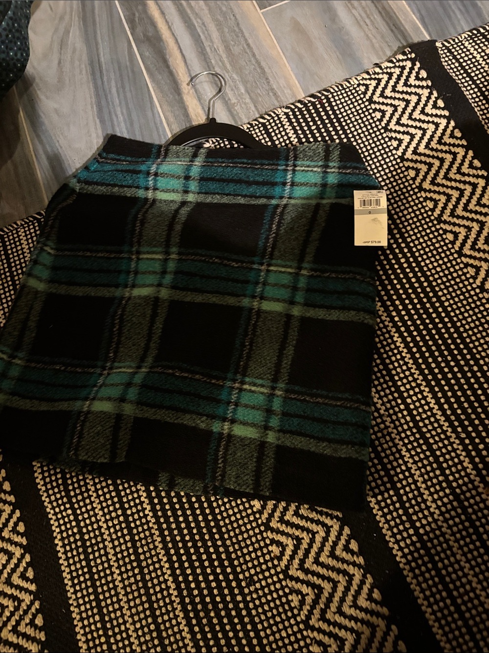 CeCe Black Plaid Mini Skirt with Teal Accents- Waist 13.5, Length 17